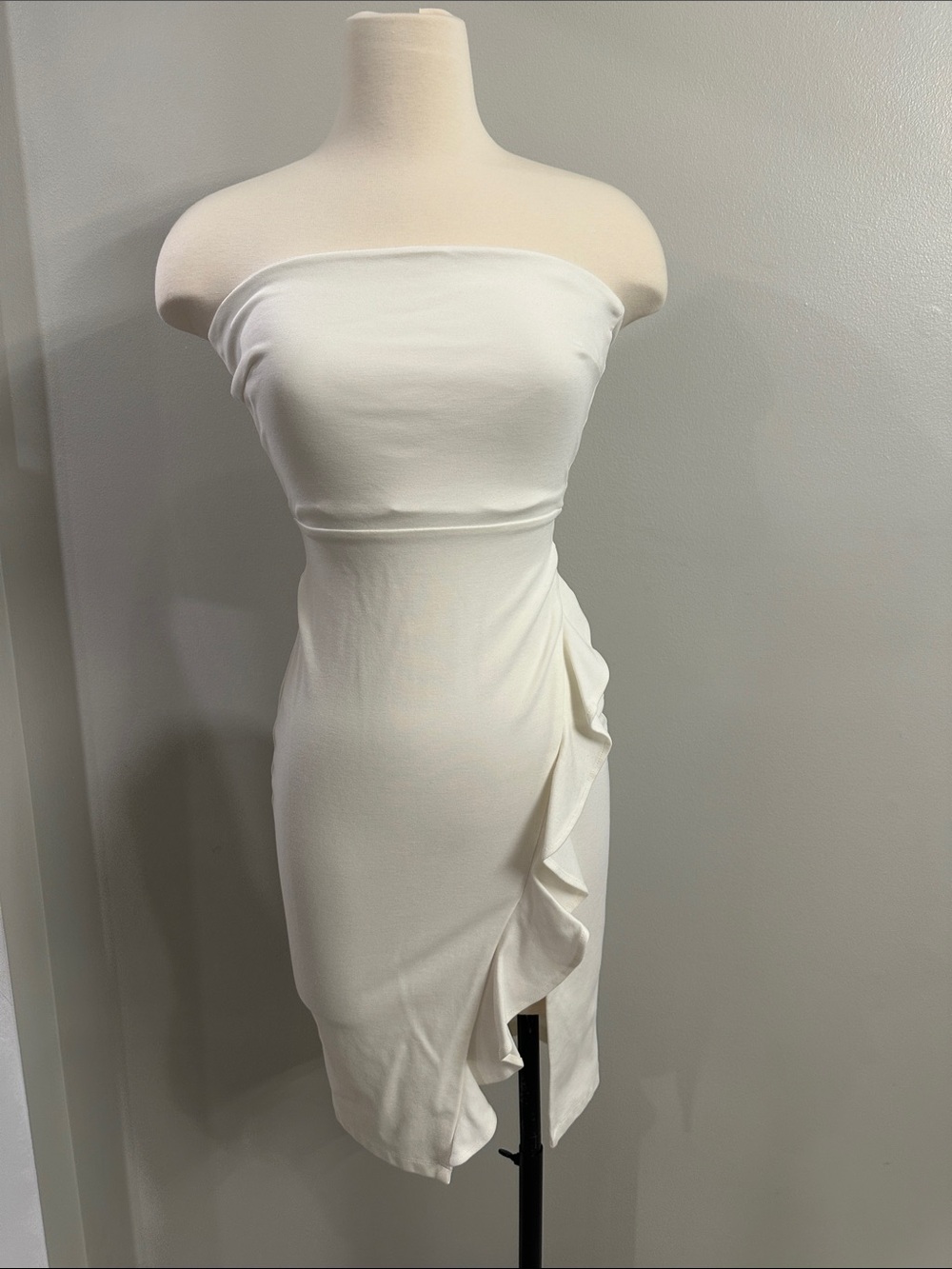 Lulu's Strapless White Ruffle-Side Bodycon Dress